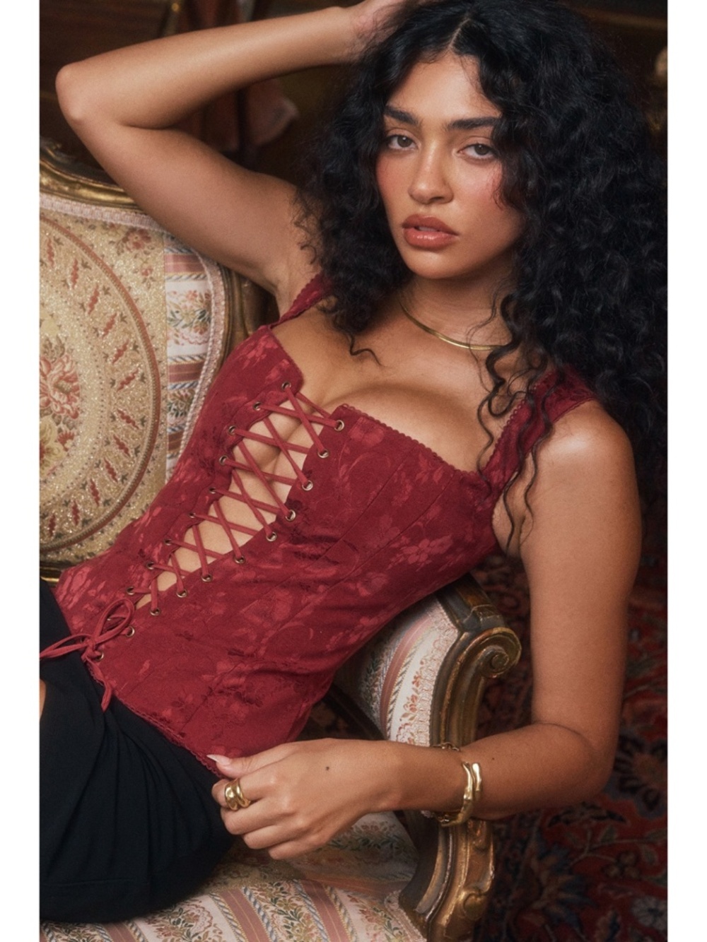 NEW House of CB Parisa Corset Top Burgundy Large - Picture 8 of 16